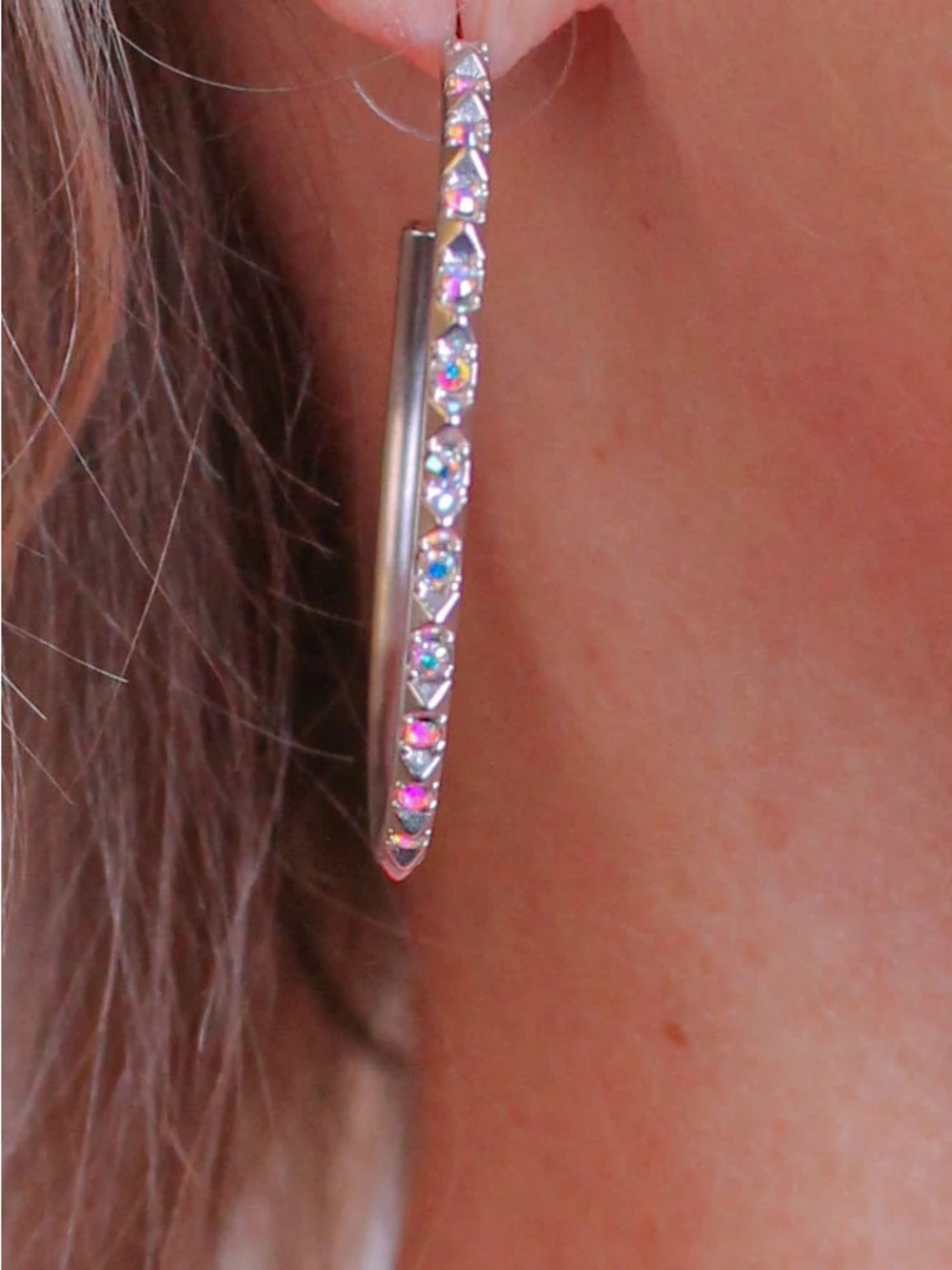 Kendra Scott Veronica Hoop Earrings Silver Tone Rhodium Plated Iridescent